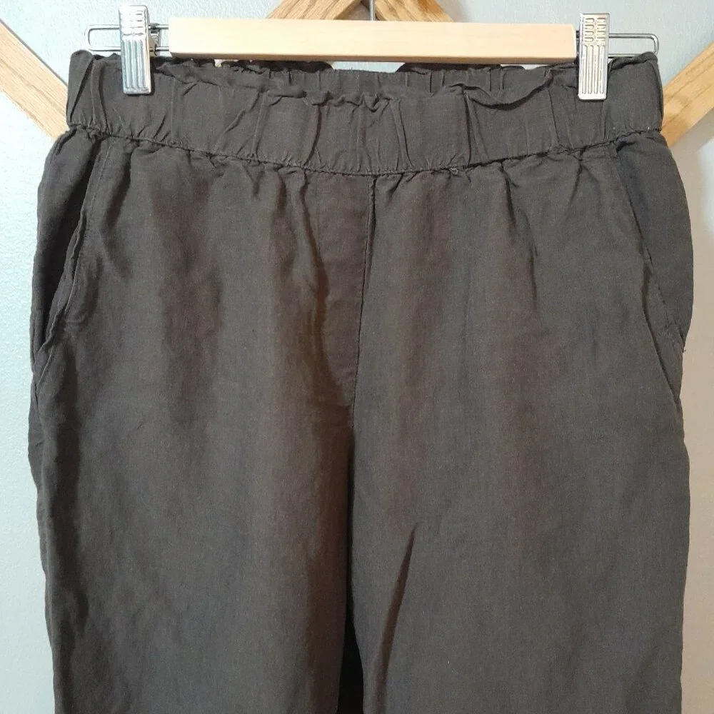 H&M Paper Bag Waist Straight Leg Linen Blend Brown Pants Size 4